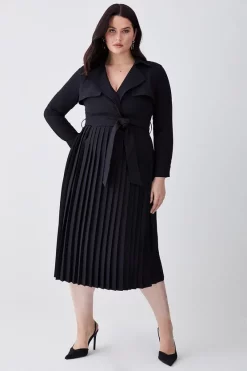 Cheap 🎁 Karen Millen Plus Size Forever Pleat Belted Trench Midi 👗 Dress 🧨 -Occasionwear Popular Store womens black plus size forever pleat belted trench midi dress 1