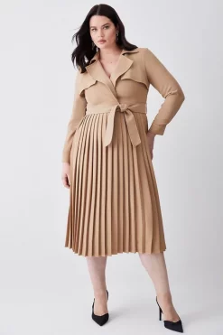 Cheap 🎁 Karen Millen Plus Size Forever Pleat Belted Trench Midi 👗 Dress 🧨 -Occasionwear Popular Store womens black plus size forever pleat belted trench midi dress