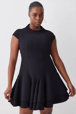 Best Sale 🤩 Karen Millen Plus Size High Neck Crepe Full 👗 Skirted Mini 👗 Dress - black ✨ -Occasionwear Popular Store womens black plus size high neck crepe full skirted mini dress