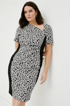 Discount 🛒 Karen Millen Plus Size Jacquard Leopard Ponte Panelled Midi 👗 Dress - black 😍 -Occasionwear Popular Store womens black plus size jacquard leopard ponte panelled midi dress