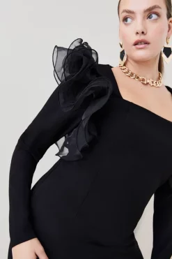 Top 10 🎁 Karen Millen Plus Size Organza Frill Jersey Mini 👗 Dress - black 🔔 -Occasionwear Popular Store womens black plus size organza frill jersey mini dress