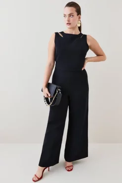Wholesale ❤️ Karen Millen Plus Size Structured Crepe Cut Out Jumpsuit - black 🧨 13 Wholesale ❤️ Karen Millen Plus Size Structured Crepe Cut Out Jumpsuit - black 🧨 -Occasionwear Popular Store womens black plus size structured crepe cut out jumpsuit