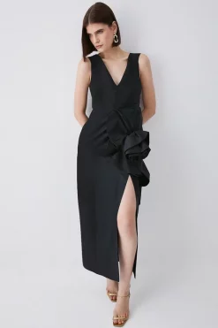 Best Sale ๐ Karen Millen Rosette Taffeta Column Midi ๐ Dress ๐งจ 15 Best Sale ๐ Karen Millen Rosette Taffeta Column Midi ๐ Dress ๐งจ -Occasionwear Popular Store womens black rosette taffeta column midi dress 1