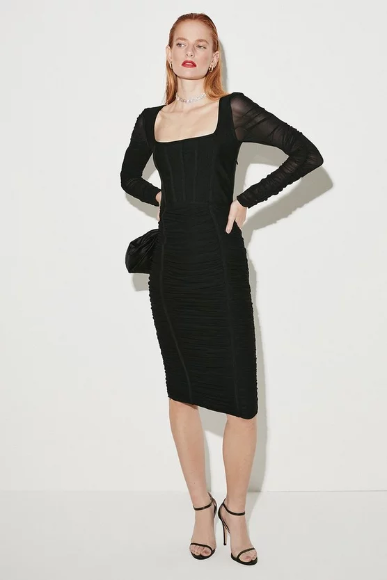 Coupon 😍 Karen Millen Ruched Mesh Square Neck Bandage Midi 👗 Dress - black 🎁 9 Coupon 😍 Karen Millen Ruched Mesh Square Neck Bandage Midi 👗 Dress - black 🎁 - Image 7