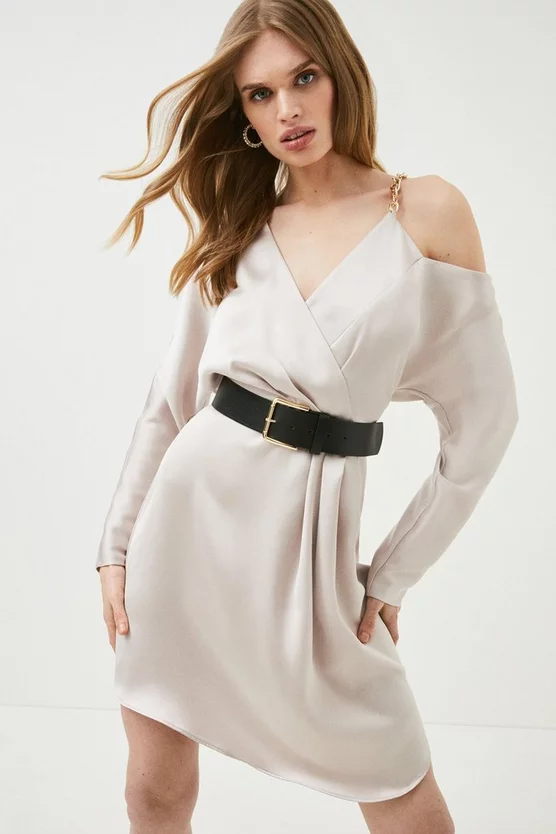 Budget ๐ Karen Millen Satin Crepe Chain Trim Draped Mini ๐ Dress ๐ 8 Budget ๐ Karen Millen Satin Crepe Chain Trim Draped Mini ๐ Dress ๐ - Image 6