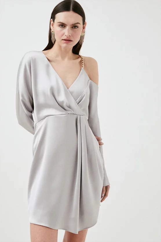 Budget ๐ Karen Millen Satin Crepe Chain Trim Draped Mini ๐ Dress ๐ 9 Budget ๐ Karen Millen Satin Crepe Chain Trim Draped Mini ๐ Dress ๐ - Image 7