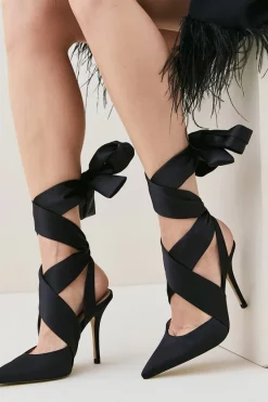 Hot Sale 🎁 Karen Millen Satin Tie Court 👟 Shoe 🔥 -Occasionwear Popular Store womens black satin tie court shoe 2