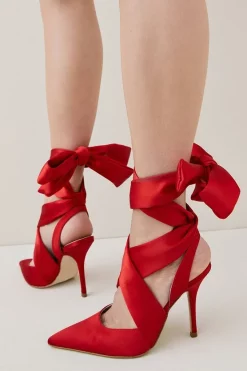 Hot Sale 🎁 Karen Millen Satin Tie Court 👟 Shoe 🔥 -Occasionwear Popular Store womens black satin tie court shoe