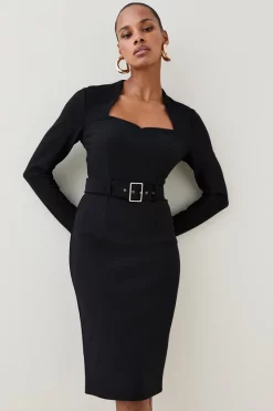 New 💯 Karen Millen Scuba Crepe Belted Midi Pencil 👗 Dress 🎁 -Occasionwear Popular Store womens black scuba crepe belted midi pencil dress 1
