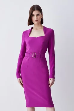 New 💯 Karen Millen Scuba Crepe Belted Midi Pencil 👗 Dress 🎁 -Occasionwear Popular Store womens black scuba crepe belted midi pencil dress