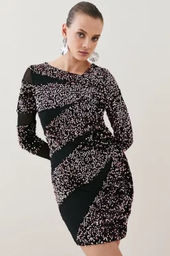 Buy ❤️ Karen Millen Sequin Mesh Detail Jersey Mini 👗 Dress ✨ -Occasionwear Popular Store womens black sequin mesh detail jersey mini dress 1