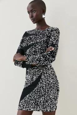 Buy ❤️ Karen Millen Sequin Mesh Detail Jersey Mini 👗 Dress ✨ -Occasionwear Popular Store womens black sequin mesh detail jersey mini dress 2