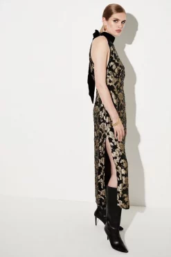 Deals 🤩 Karen Millen Sequinned Jacquard Halterneck Midi 👗 Dress - black 🧨 -Occasionwear Popular Store womens black sequinned jacquard halterneck midi dress