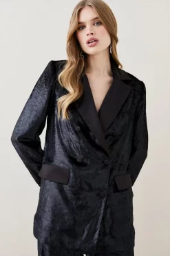 Deals 🎉 Karen Millen Slinky Velvet Tailored Double Breasted Jacket - black 💯 -Occasionwear Popular Store womens black slinky velvet tailored double breasted jacket
