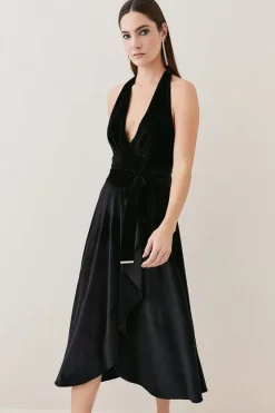 Promo 🌟 Karen Millen Slinky Velvet Waterfall Belted Midi 👗 Dress - black 👍 13 Promo 🌟 Karen Millen Slinky Velvet Waterfall Belted Midi 👗 Dress - black 👍 -Occasionwear Popular Store womens black slinky velvet waterfall belted midi dress