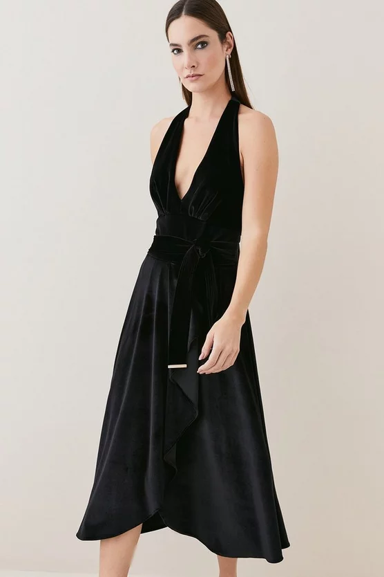 Promo 🌟 Karen Millen Slinky Velvet Waterfall Belted Midi 👗 Dress - black 👍 8 Promo 🌟 Karen Millen Slinky Velvet Waterfall Belted Midi 👗 Dress - black 👍 - Image 6