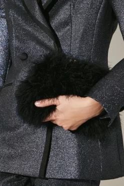 Buy ⭐ Karen Millen Small Feather Clutch Chain Bag 🥰 -Occasionwear Popular Store womens black small feather clutch chain bag