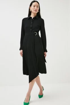 Hot Sale 👏 Karen Millen Soft Tailored Midi Long Sleeve 👕 Shirt 👗 Dress - black ⌛ -Occasionwear Popular Store womens black soft tailored midi long sleeve shirt dress
