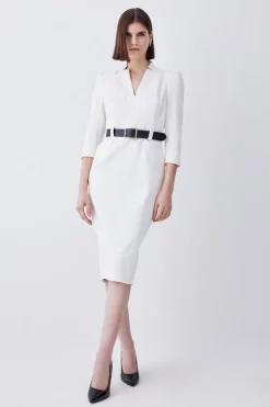 Brand new ✨ Karen Millen Structured Crepe Belted Forever Midi 👗 Dress ⭐ -Occasionwear Popular Store womens black structured crepe belted forever midi dress