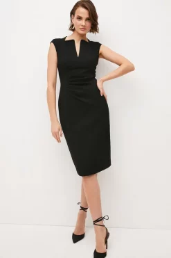 Top 10 😉 Karen Millen Structured Crepe Envelope Neck Pencil Midi 👗 Dress - black 👏 -Occasionwear Popular Store womens black structured crepe envelope neck pencil midi dress