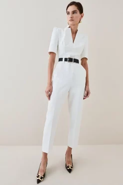 Top 10 🔥 Karen Millen Structured Crepe Forever Belted Jumpsuit 🔔 -Occasionwear Popular Store womens black structured crepe forever belted jumpsuit 1