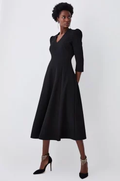 New 🎉 Karen Millen Structured Crepe Full 👗 Skirted Midi 👗 Dress 🤩 -Occasionwear Popular Store womens black structured crepe full skirted midi dress 2
