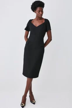 Outlet ❤️ Karen Millen Structured Crepe Square Neck Midi 👗 Dress ⌛ -Occasionwear Popular Store womens black structured crepe square neck midi dress 2