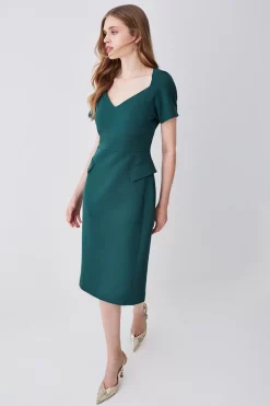 Outlet ❤️ Karen Millen Structured Crepe Square Neck Midi 👗 Dress ⌛ -Occasionwear Popular Store womens black structured crepe square neck midi dress