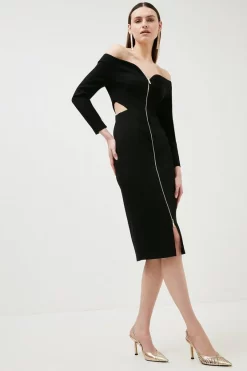 Cheapest 💯 Karen Millen Structured Crepe Zip Forever Bardot Midi 👗 Dress - black 💯 11 Cheapest 💯 Karen Millen Structured Crepe Zip Forever Bardot Midi 👗 Dress - black 💯 -Occasionwear Popular Store womens black structured crepe zip forever bardot midi dress