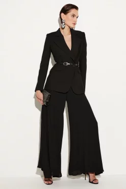 Cheapest 💯 Karen Millen Tailored And Pleat Belted Jumpsuit - black 😉 -Occasionwear Popular Store womens black tailored and pleat belted jumpsuit