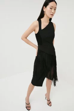 Top 10 ๐ Karen Millen Tailored Fringe Detail Pencil Midi ๐ Dress - black ๐ 13 Top 10 ๐ Karen Millen Tailored Fringe Detail Pencil Midi ๐ Dress - black ๐ -Occasionwear Popular Store womens black tailored fringe detail pencil midi dress