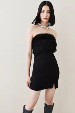 Flash Sale 🎉 Karen Millen Tassle And Ponte Bardot Mini 👗 Dress ⭐ -Occasionwear Popular Store womens black tassle and ponte bardot mini dress 1
