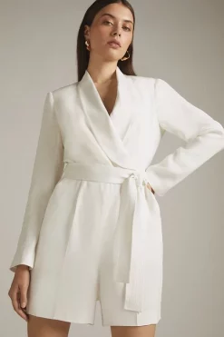 Deals 😍 Karen Millen Tuxedo Wrap Playsuit ⭐ -Occasionwear Popular Store womens black tuxedo wrap playsuit