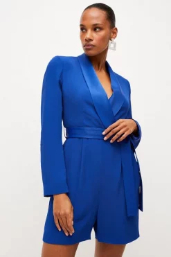 Deals 😍 Karen Millen Tuxedo Wrap Playsuit ⭐ -Occasionwear Popular Store womens black tuxedo wrap playsuit 3