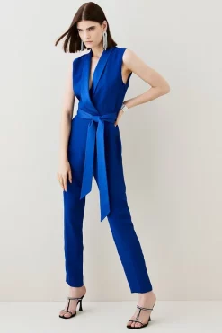 Discount ✨ Karen Millen Tuxedo Wrap Sleeveless Jumpsuit ✨ -Occasionwear Popular Store womens black tuxedo wrap sleeveless jumpsuit 1