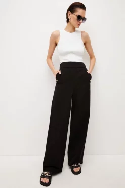 Best Sale ❤️ Karen Millen Twill Tab Waist Woven Wide Leg Trouser 🧨 -Occasionwear Popular Store womens black twill tab waist woven wide leg trouser 1
