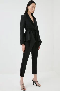 Top 10 ⌛ Karen Millen Wool Rich Satin Contrast Slim Leg Trouser - black 🧨 -Occasionwear Popular Store womens black wool rich satin contrast slim leg trouser
