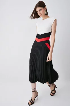 Promo ❤️ Karen Millen Soft Tailored Pleat Panelled Midi 👗 Dress ✨ -Occasionwear Popular Store womens blackwhite soft tailored pleat panelled midi dress 1