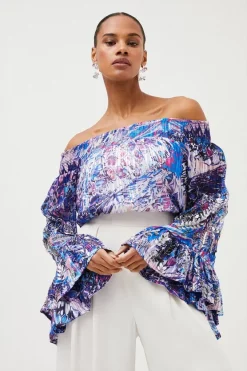 Best reviews of 🔔 Karen Millen Beaded Embellished Drama Kimono Woven Top - blue 😍 -Occasionwear Popular Store womens blue beaded embellished drama kimono woven top