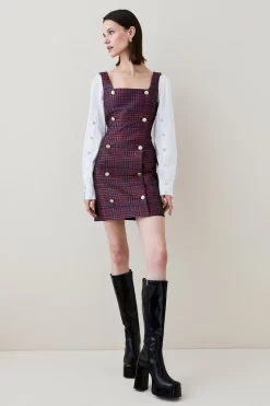 Coupon 😉 Karen Millen Check Cotton Sleeve Double Breasted Mini 👗 Dress 👏 12 Coupon 😉 Karen Millen Check Cotton Sleeve Double Breasted Mini 👗 Dress 👏 -Occasionwear Popular Store womens blue check cotton sleeve double breasted mini dress