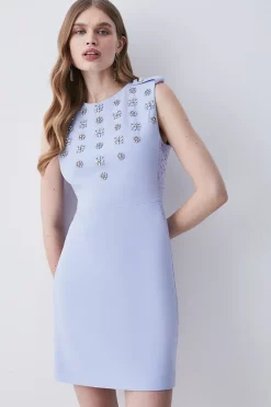 Buy 🧨 Karen Millen Crystal Embellished Lace Mix Mini 👗 Dress 🌟 -Occasionwear Popular Store womens blue crystal embellished lace mix mini dress 1