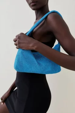 Deals ✔️ Karen Millen Diamante Rhinestone Slouch Shoulder Bag 💯 -Occasionwear Popular Store womens blue diamante rhinestone slouch shoulder bag 1