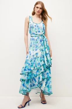 Cheap 😍 Karen Millen Ditsy Frill Woven Ruffle Maxi 👗 Dress - blue 🌟 -Occasionwear Popular Store womens blue ditsy frill woven ruffle maxi dress