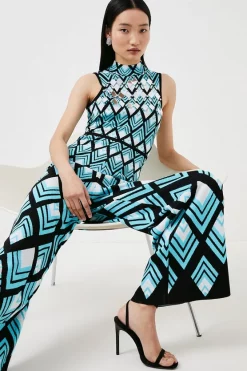 Budget 😀 Karen Millen Embellished Diamond Geo Knitted Jumpsuit - blue 👏 13 Budget 😀 Karen Millen Embellished Diamond Geo Knitted Jumpsuit - blue 👏 -Occasionwear Popular Store womens blue embellished diamond geo knitted jumpsuit