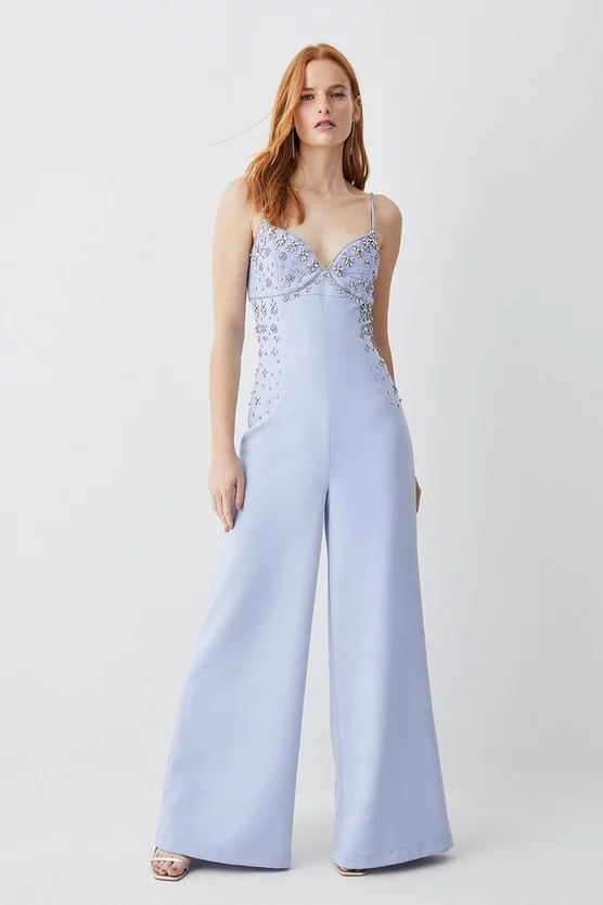 Promo ๐ Karen Millen Embellished Strappy Wide Leg Woven Jumpsuit - blue ๐ 7 Promo ๐ Karen Millen Embellished Strappy Wide Leg Woven Jumpsuit - blue ๐ - Image 6