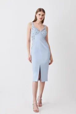 Discount 😍 Karen Millen Embellished Stretch Woven Midi 👗 Dress 🌟 -Occasionwear Popular Store womens blue embellished stretch woven midi dress 1