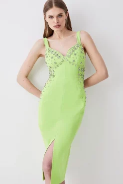 Discount 😍 Karen Millen Embellished Stretch Woven Midi 👗 Dress 🌟 -Occasionwear Popular Store womens blue embellished stretch woven midi dress