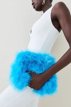 Buy 👏 Karen Millen Large Feather Chain Bag 😀 -Occasionwear Popular Store womens blue large feather chain bag 1