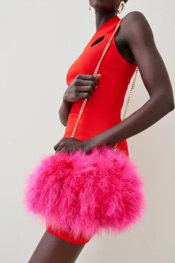 Buy 👏 Karen Millen Large Feather Chain Bag 😀 -Occasionwear Popular Store womens blue large feather chain bag