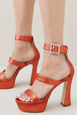 Best Pirce ✔️ Karen Millen Leather Square Buckle Detail Platform 🥰 -Occasionwear Popular Store womens blue leather square buckle detail platform 1 1